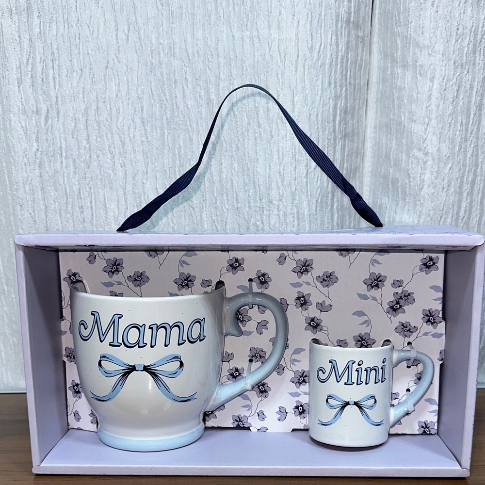 Mama & Mini Ceramic Mug Set - Light Blue Bows